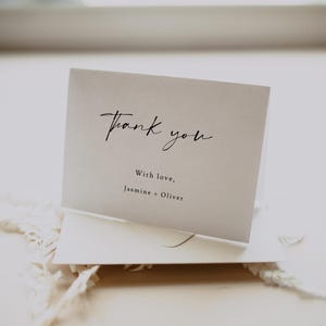 Plantilla de tarjeta de agradecimiento minimalista, tarjeta de agradecimiento de boda sencilla, tarjeta de agradecimiento de boda imprimible, descarga instantánea, agradecimiento, Jasmine