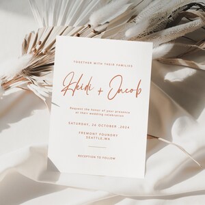 Bohemian Wedding Invitation Suite Template, Minimalis Wedding Invitation Template, Modern Boho Terracotta Wedding Invitation Template-Heidi image 5