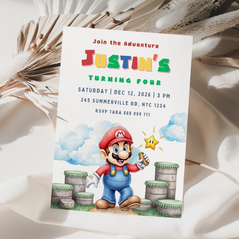 Super Mario Birthday Invitation, Digital Birthday Invitation, Super