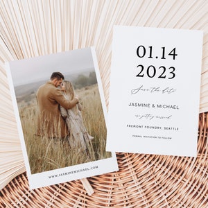 Afdrukbare minimalistische Save the Date, Save the Date met foto, Boho Save the Date, Modern Save the Date, huwelijksaankondiging, uitnodiging afbeelding 2