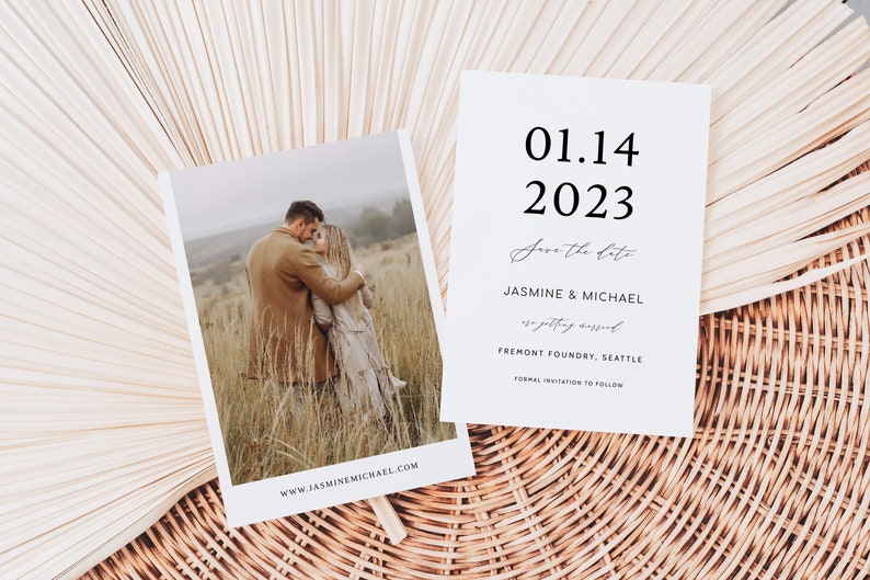 Afdrukbare minimalistische Save the Date, Save the Date met foto, Boho Save the Date, Modern Save the Date, huwelijksaankondiging, uitnodiging afbeelding 2