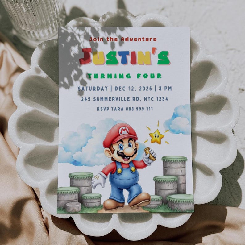 Super Mario Birthday Invitation: Editable Canva Template (digital ...