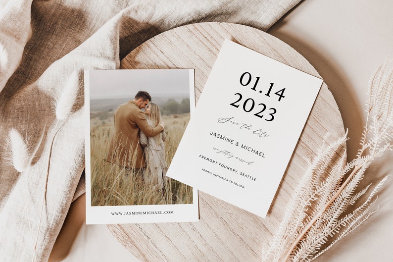 Afdrukbare minimalistische Save the Date, Save the Date met foto, Boho Save the Date, Modern Save the Date, huwelijksaankondiging, uitnodiging afbeelding 3