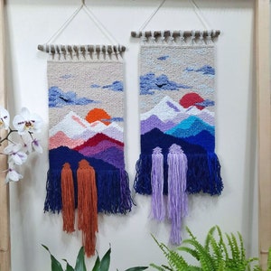 Handmade tapestry Mountains Wall decor Weaving Landscape wall Art Macrame Wall hanging woven Woven wall hanging Textile art image 1