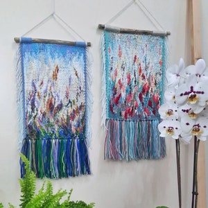 Field with flowers Wall decor Art Weaving Landscape Macrame Woven wall hanging Lavender abstract weaving Woven wall hanging image 2