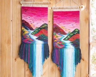 Handmade tapestry - Waterfall | Woven wall hanging | Wall decor | Weaving | Landscape | Macrame Textile art