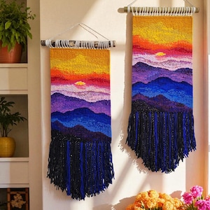 Handmade tapestry Sunset | Woven wall hanging | Wall decor | Weaving | Landscape wall Art | Macrame | Wall hanging woven | Textile art