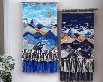 Woven Wall hanging. Minimalist weave tapestry. Mountain landscape. Wall Art tapestry. Wall decor. Wall hanging decor. Wool weave  wall art