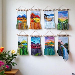Cadeau voor vrouwen | Kleine weving | Housewarmingcadeau | Wandkleden Kameraccessoires | Minimuurhanger | Wandtapijtdecoratiekamer | Macramékunst