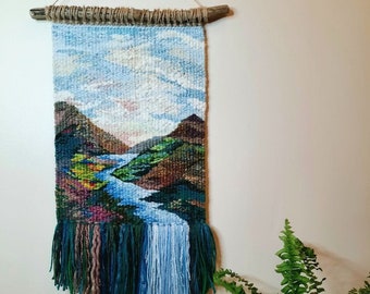 Handmade tapestry - Waterfall | Woven wall hanging | Wall decor | Weaving | Landscape wall Art | Macrame | Wall hanging woven | Textile art