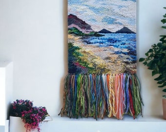 Seascape art | Weaving | Wall art tapestry | Modern wall hanging | Fibre art | Sea beach white sand | Hanging weave tapestry | Textile art