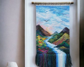 Handmade tapestry - Waterfall | Woven wall hanging | Wall decor | Weaving | Landscape wall Art | Macrame | Wall hanging woven  | Textile art