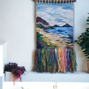 Seascape art | Weaving | Wall art tapestry | Modern wall hanging | Fibre art | Sea beach white sand | Hanging weave tapestry | Textile art