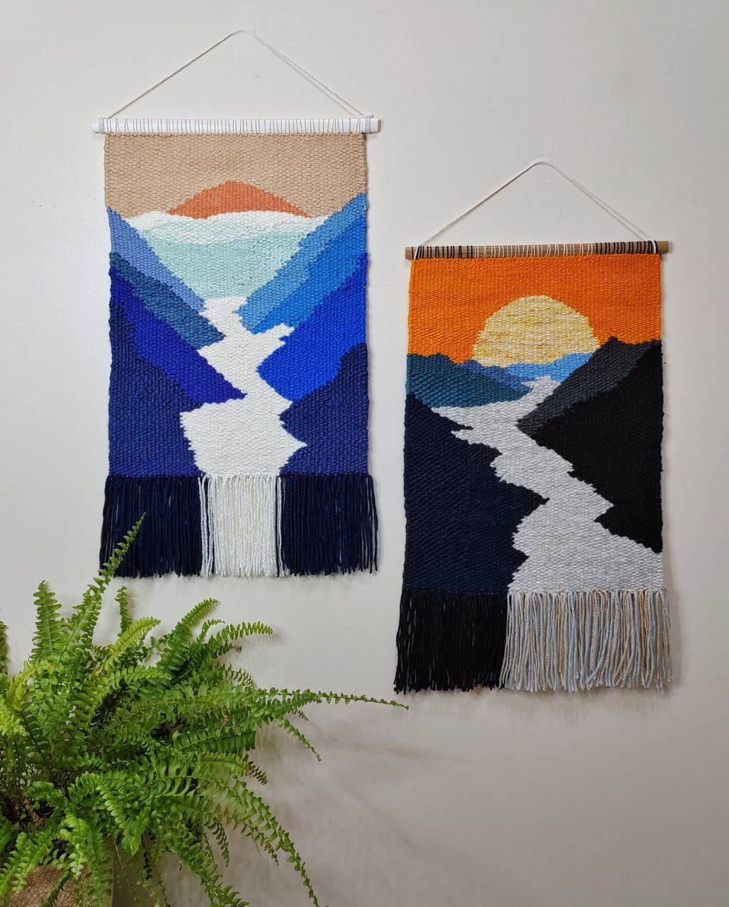 Woven Wall Hanging Handmade Tapestry Wall Decor Weaving Landscape Wall Art  Macrame Wall Hanging Woven Textile Art Mountain 