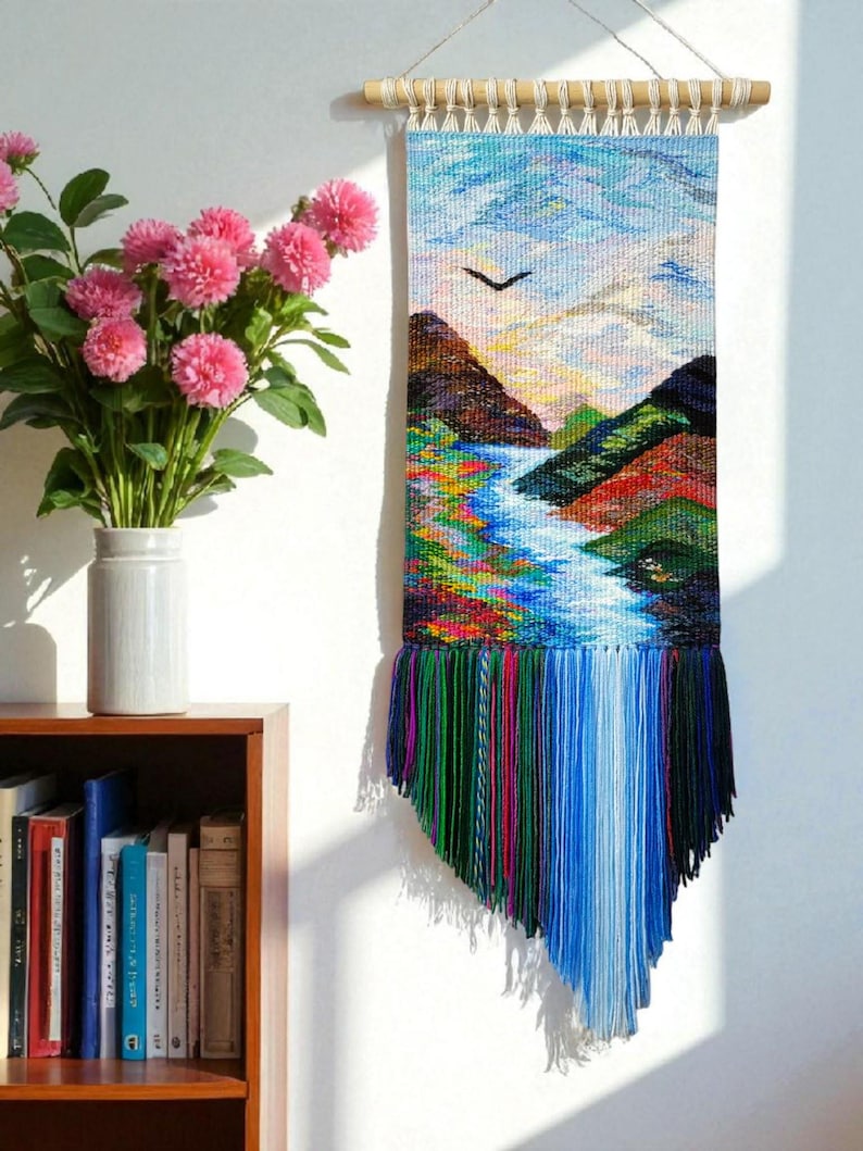 Woven wall hanging | Housewarming gift | Gifts for Women | Textile art | Waterfall landscape | Weaving Tapestry | Fibre Arts | Gallery wall image 17