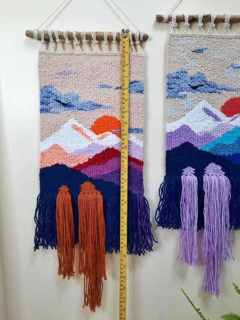 Handmade tapestry Mountains Wall decor Weaving Landscape wall Art Macrame Wall hanging woven Woven wall hanging Textile art image 8