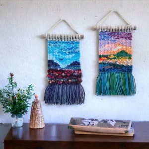 ミニサイズの織り壁掛け | 織りタペストリーの飾り空 | ギャラリーウォール | 壁掛け | 小さな壁飾り | ミニ織り壁アート