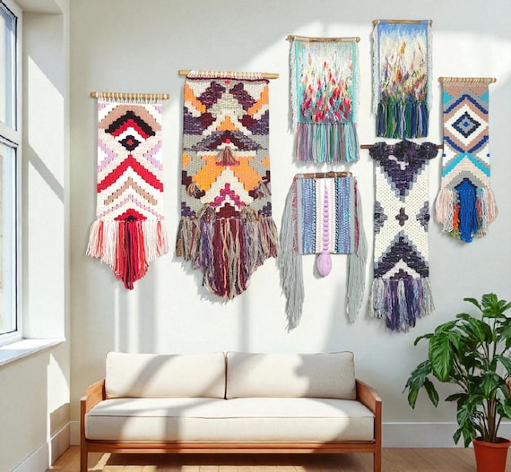 Handmade Woven Wall Hanging Tapestry: Boho Fiber Art Decor
