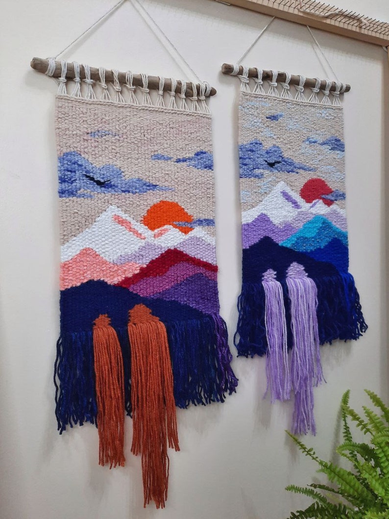 Handmade tapestry Mountains Wall decor Weaving Landscape wall Art Macrame Wall hanging woven Woven wall hanging Textile art image 4