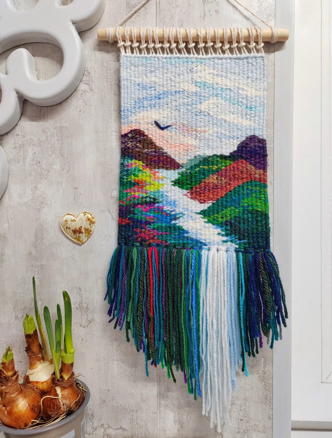 洋書 TAPESTRY WEAVING Handwoven Tapestry, Woven Wall Hanging, Variegated Blue Sky