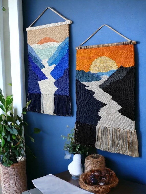 Woven Wall Hanging Handmade Tapestry Wall Decor Weaving Landscape Wall Art  Macrame Wall Hanging Woven Textile Art Mountain 