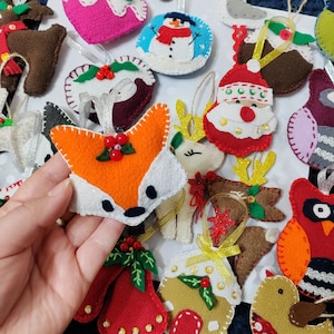 Felt Christmas Tree decoration ornament | Forest animals party decoration | Handmade decor Home decor | Colorful Tree decoration embroidered