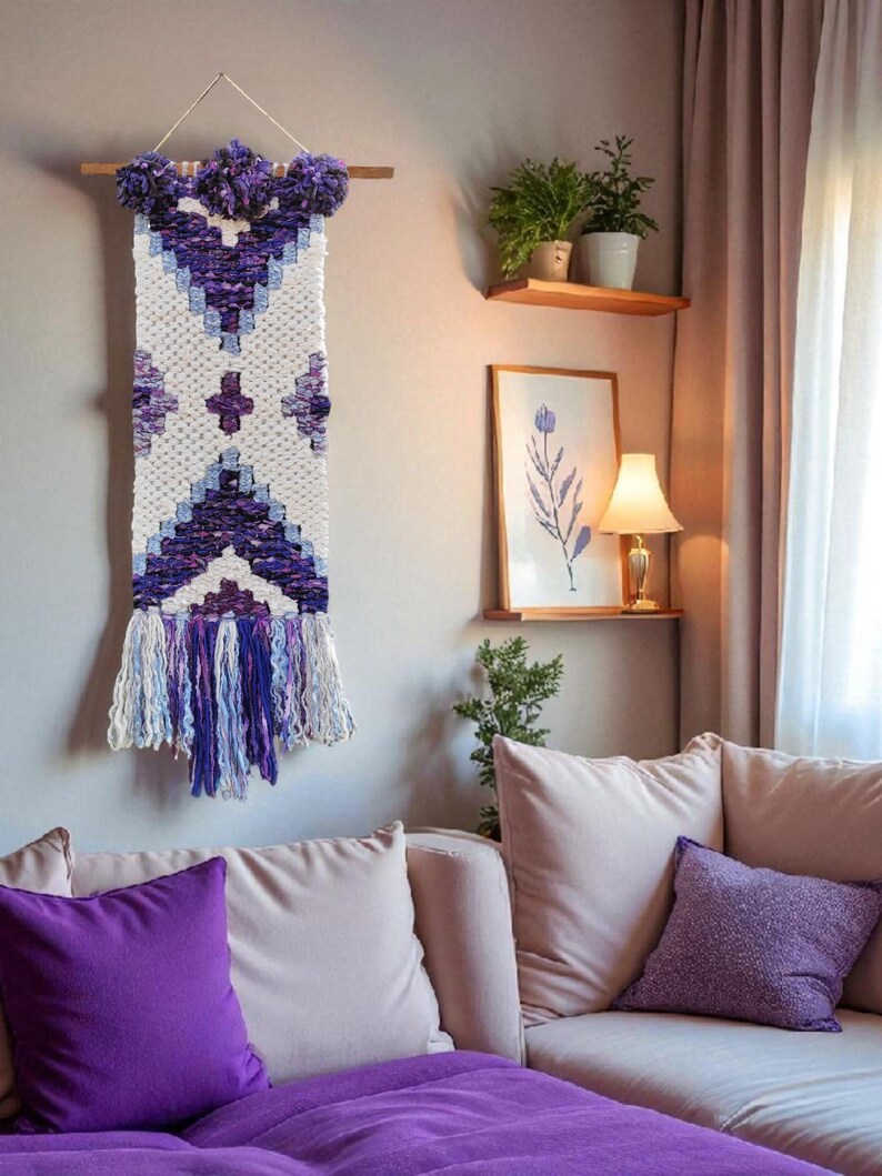 Handmade Woven Wall Hanging Tapestry: Boho Fiber Art Decor 7 - 37x74 cm.