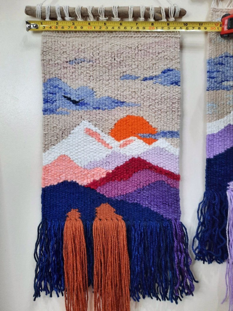 Handmade tapestry Mountains Wall decor Weaving Landscape wall Art Macrame Wall hanging woven Woven wall hanging Textile art image 6
