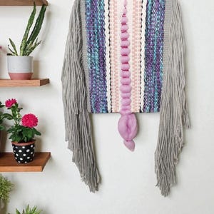 Handmade Woven Wall Hanging Tapestry: Boho Fiber Art Decor 6 - 24x57 cm.