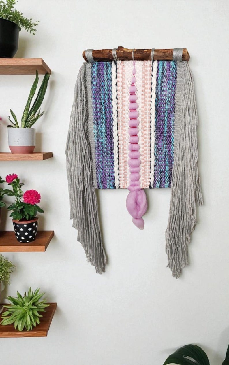 Handmade Woven Wall Hanging Tapestry: Boho Fiber Art Decor 6 - 24x57 cm.