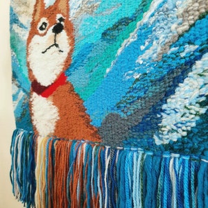 Shiba inu Wall decor Handmade Tapestry Weaving Landscape wall Art Macrame Hanging woven Woven wall hanging Textile Art Dog image 4