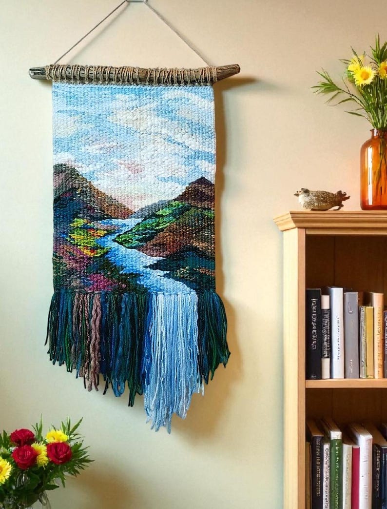 Woven wall hanging | Housewarming gift | Gifts for Women | Textile art | Waterfall landscape | Weaving Tapestry | Fibre Arts | Gallery wall image 8