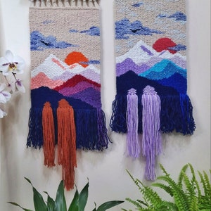 Handmade tapestry Mountains Wall decor Weaving Landscape wall Art Macrame Wall hanging woven Woven wall hanging Textile art image 5