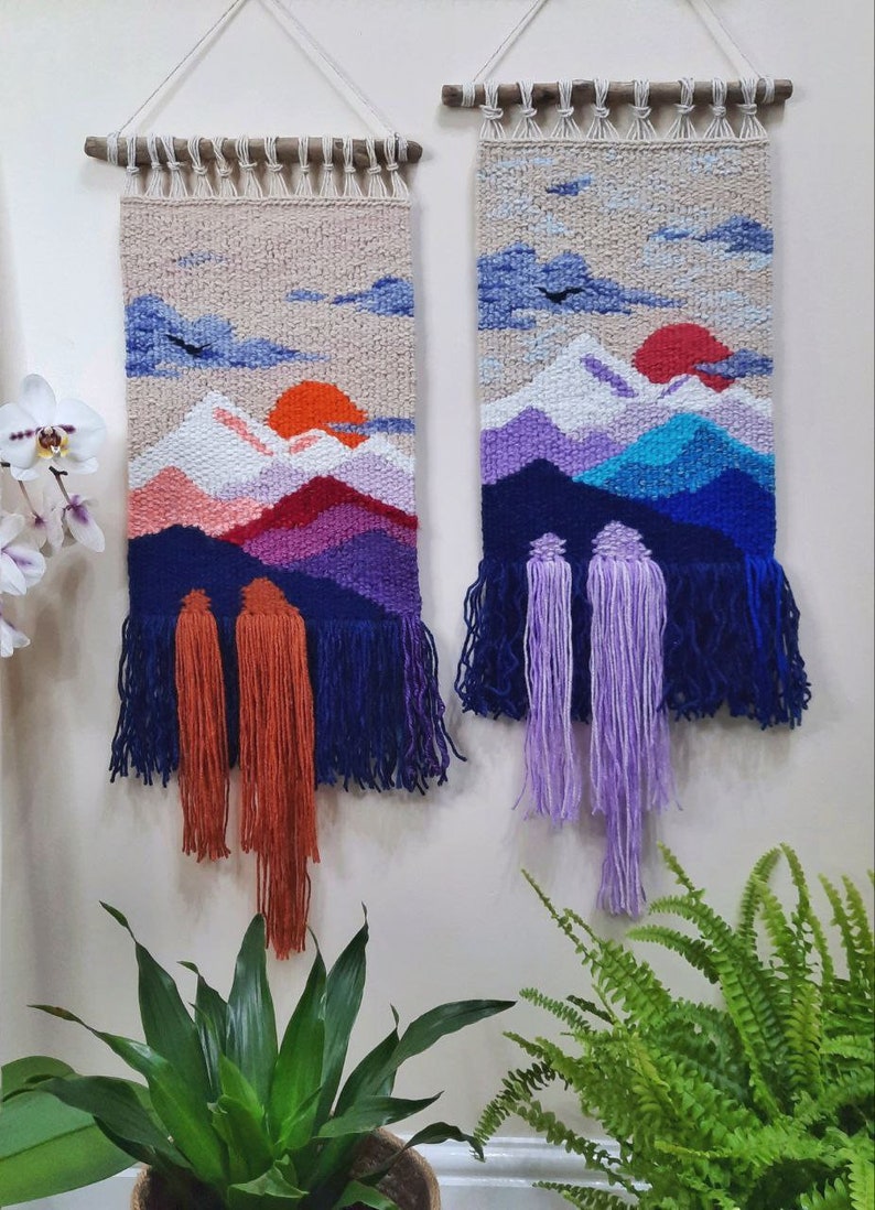 Handmade tapestry Mountains Wall decor Weaving Landscape wall Art Macrame Wall hanging woven Woven wall hanging Textile art image 5