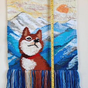 Shiba inu Wall decor Handmade Tapestry Weaving Landscape wall Art Macrame Hanging woven Woven wall hanging Textile Art Dog image 6