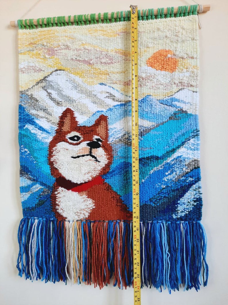 Shiba inu Wall decor Handmade Tapestry Weaving Landscape wall Art Macrame Hanging woven Woven wall hanging Textile Art Dog image 6