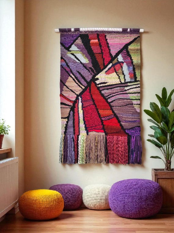 Woven Wall Hanging Tapestry: Handmade Fiber Art - 'Glance of the Dragon'