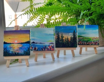 Mini toile sur toile | Peinture de paysage | Peinture acrylique originale | Petite toile 3 x 3 pouces | Décoration murale | Petite toile Commande de tableaux