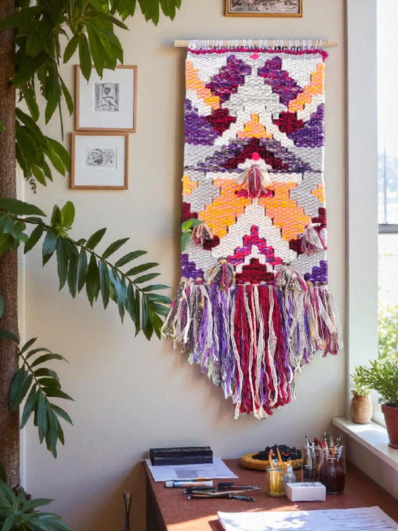 Handmade Woven Wall Hanging Tapestry: Boho Fiber Art Decor 2 - 36x80 cm.