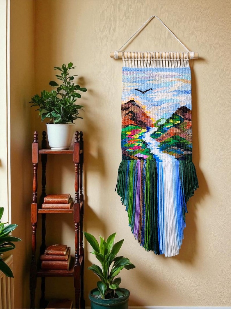 Woven wall hanging | Housewarming gift | Gifts for Women | Textile art | Waterfall landscape | Weaving Tapestry | Fibre Arts | Gallery wall image 7