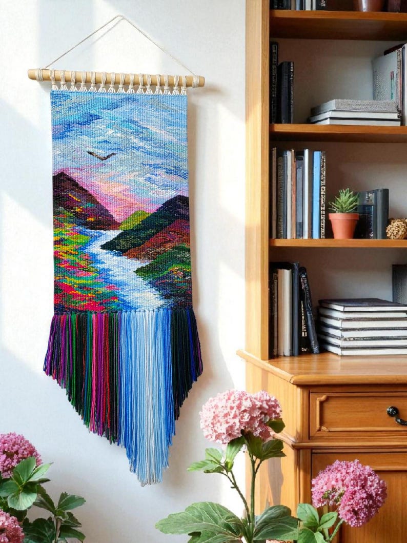Woven wall hanging | Housewarming gift | Gifts for Women | Textile art | Waterfall landscape | Weaving Tapestry | Fibre Arts | Gallery wall image 16
