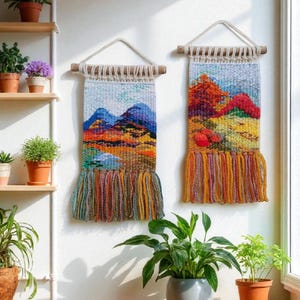 Mini tejido pequeño / tapiz colgante de pared de otoño / tejido / tapiz tejido / pared de galería / mini paisaje / decoración de pared pequeña / tejido a mano