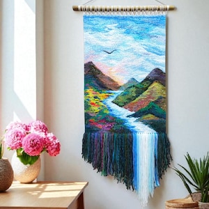 Woven wall hanging | Housewarming gift | Gifts for Women | Textile art | Waterfall landscape | Weaving Tapestry | Fibre Arts | Gallery wall image 5