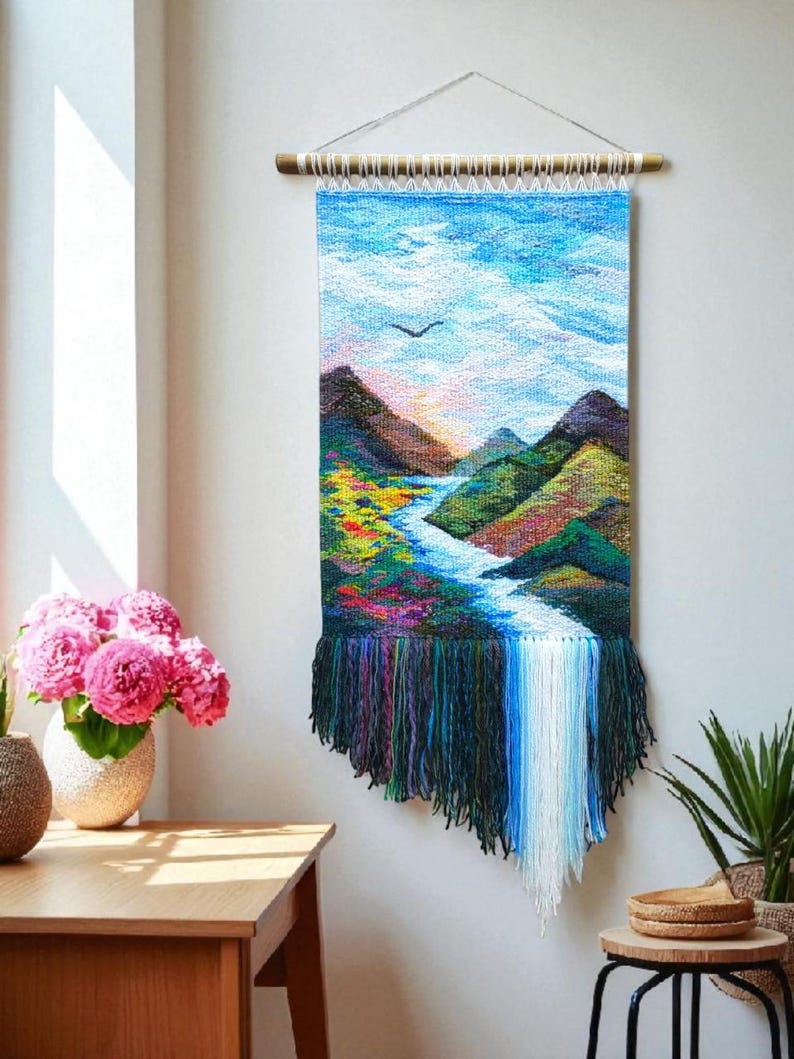 Woven wall hanging | Housewarming gift | Gifts for Women | Textile art | Waterfall landscape | Weaving Tapestry | Fibre Arts | Gallery wall image 5