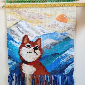 Shiba inu Wall decor Handmade Tapestry Weaving Landscape wall Art Macrame Hanging woven Woven wall hanging Textile Art Dog image 7