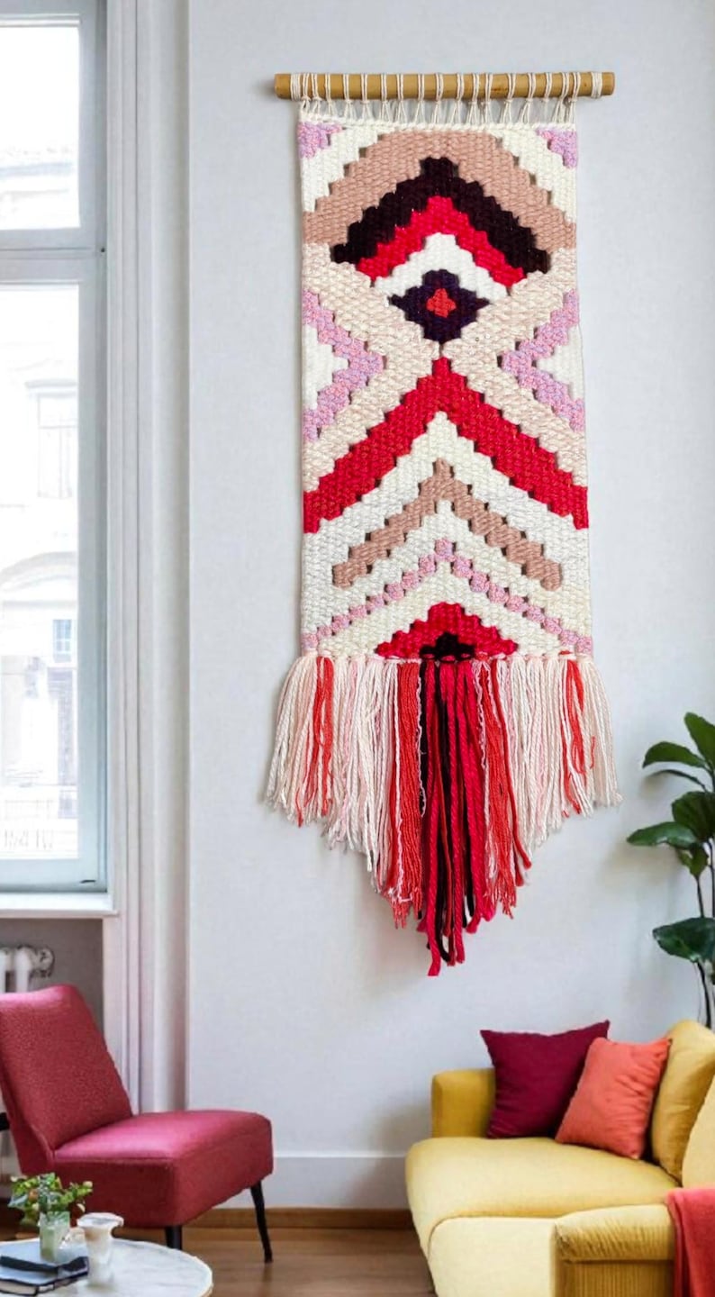 Handmade Woven Wall Hanging Tapestry: Boho Fiber Art Decor 1 - 21x67 cm.