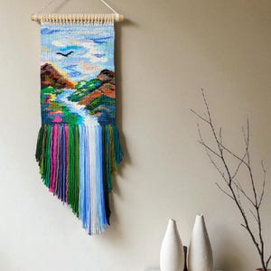 Woven wall hanging | Housewarming gift | Gifts for Women | Textile art | Waterfall landscape | Weaving Tapestry | Fibre Arts | Gallery wall image 6