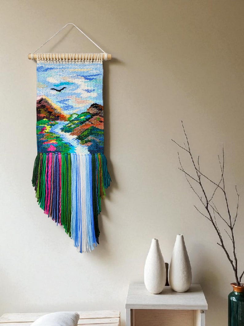 Woven wall hanging | Housewarming gift | Gifts for Women | Textile art | Waterfall landscape | Weaving Tapestry | Fibre Arts | Gallery wall image 6