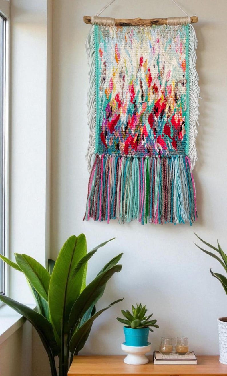 Handmade Woven Wall Hanging Tapestry: Boho Fiber Art Decor image 4
