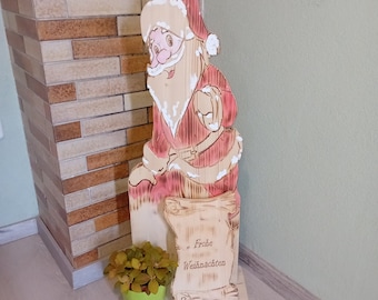 Holz Deko Schild Weihnachtsmann mit Pergament Frohe Weihnachten